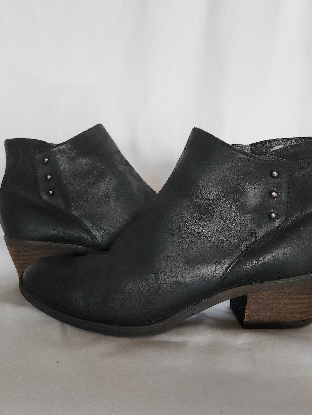 Josef Seibel Black Burnished Daphne Leather Ankle Booties Stud Detail 38